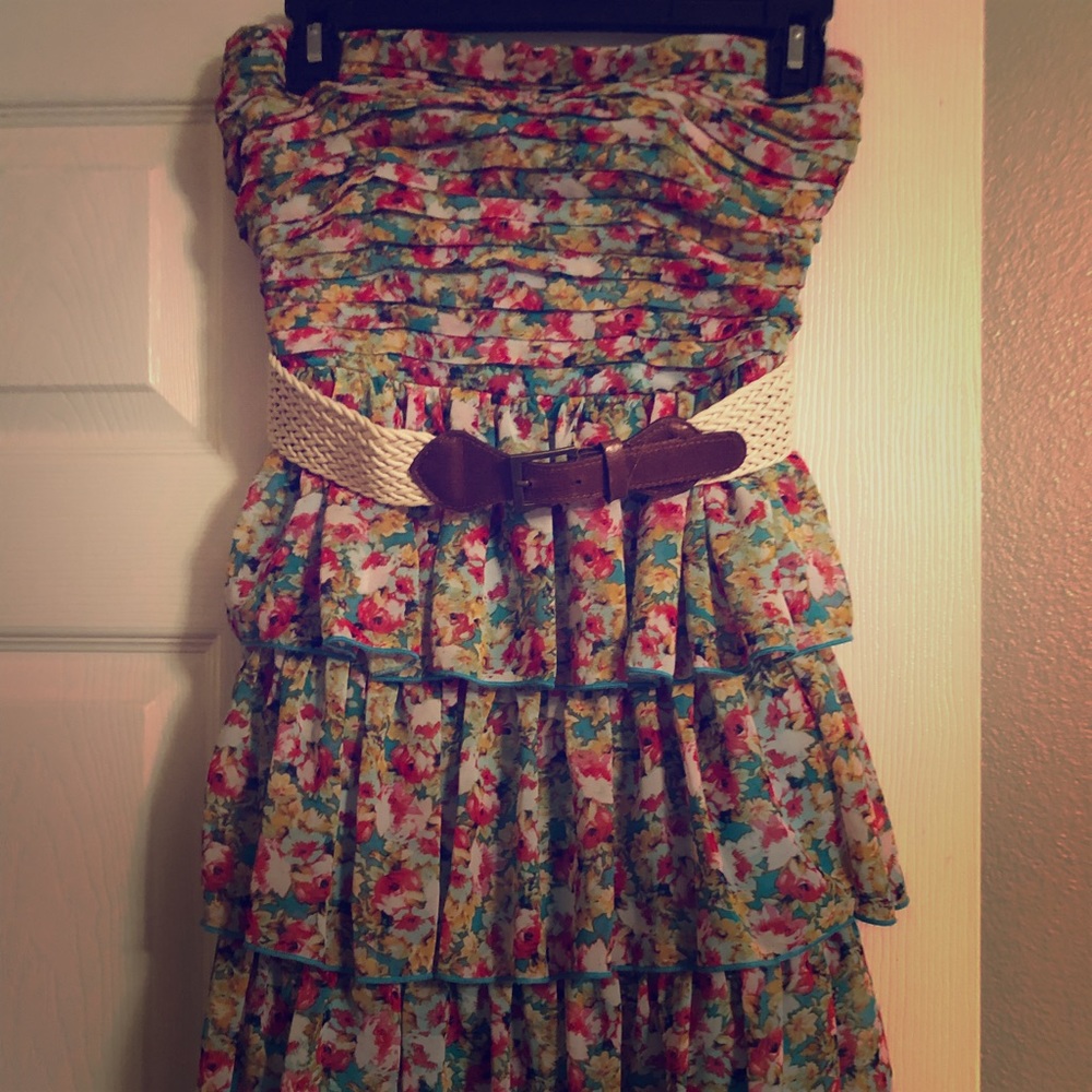 Strapless Floral Dress w/Belt
